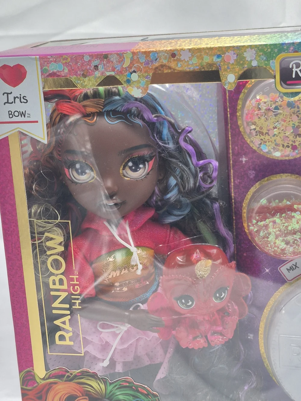 Rainbow Rainbow Shimmers Iris Bow Doll & Pink Slime Glitter Kit